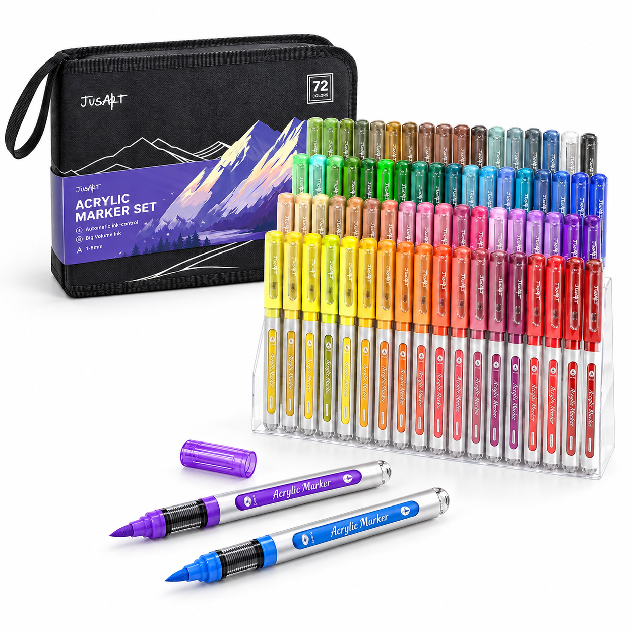 JusArt 72 colour acrylic marker set with storage bag