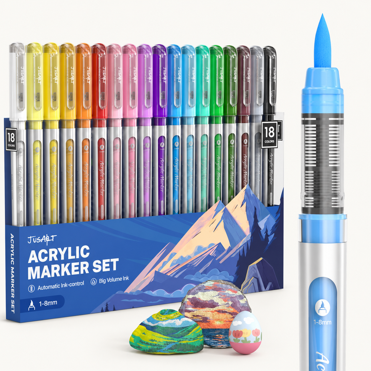 18-Color Acrylic Markers – Brush Tips