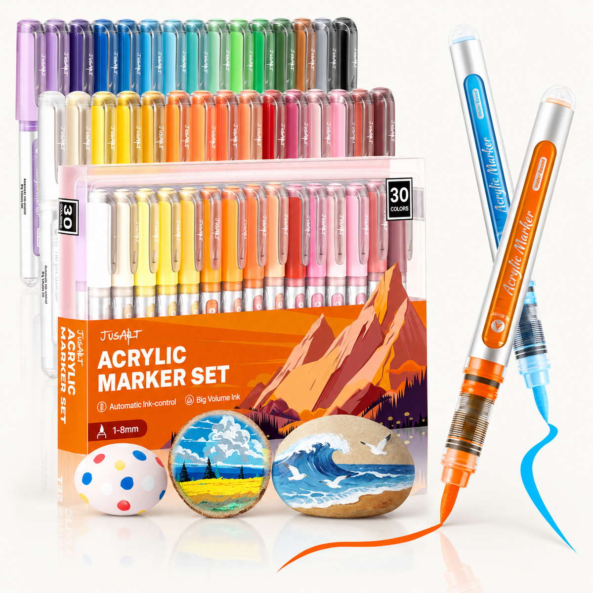 30-Color Acrylic Markers – Brush Tips