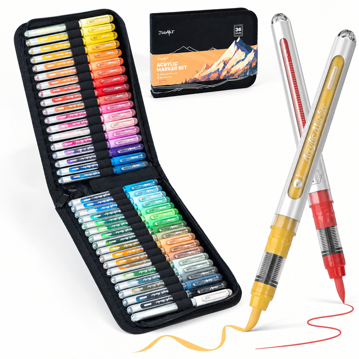 36-Color Acrylic Markers – Brush Tips