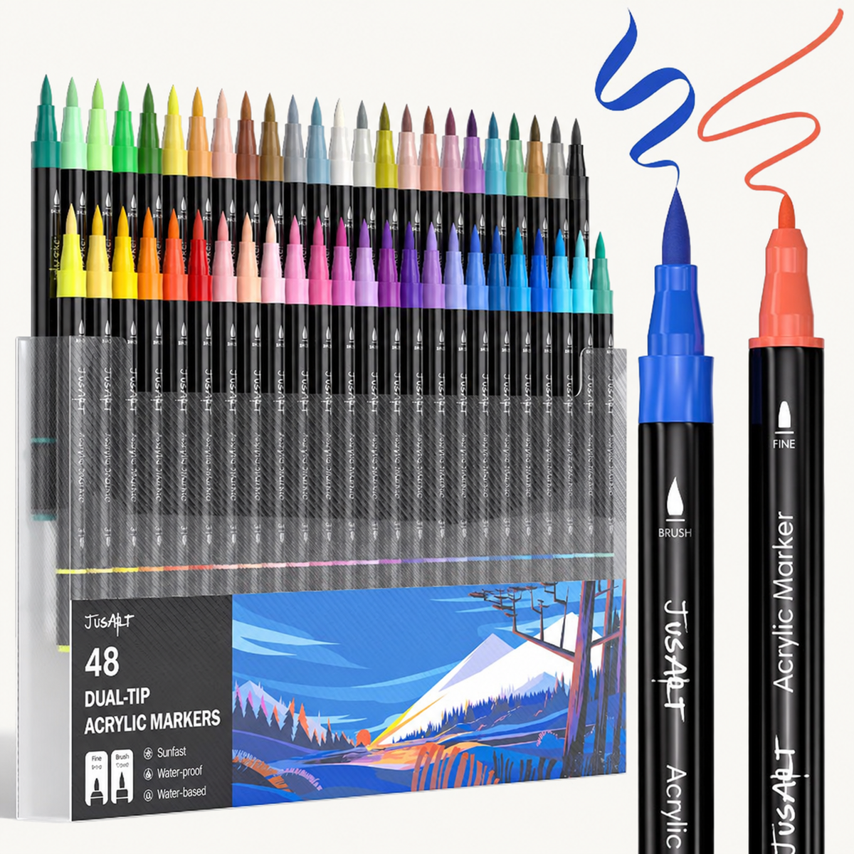 Rotuladores acrílicos de 48 colores – Puntas pincel y fina
