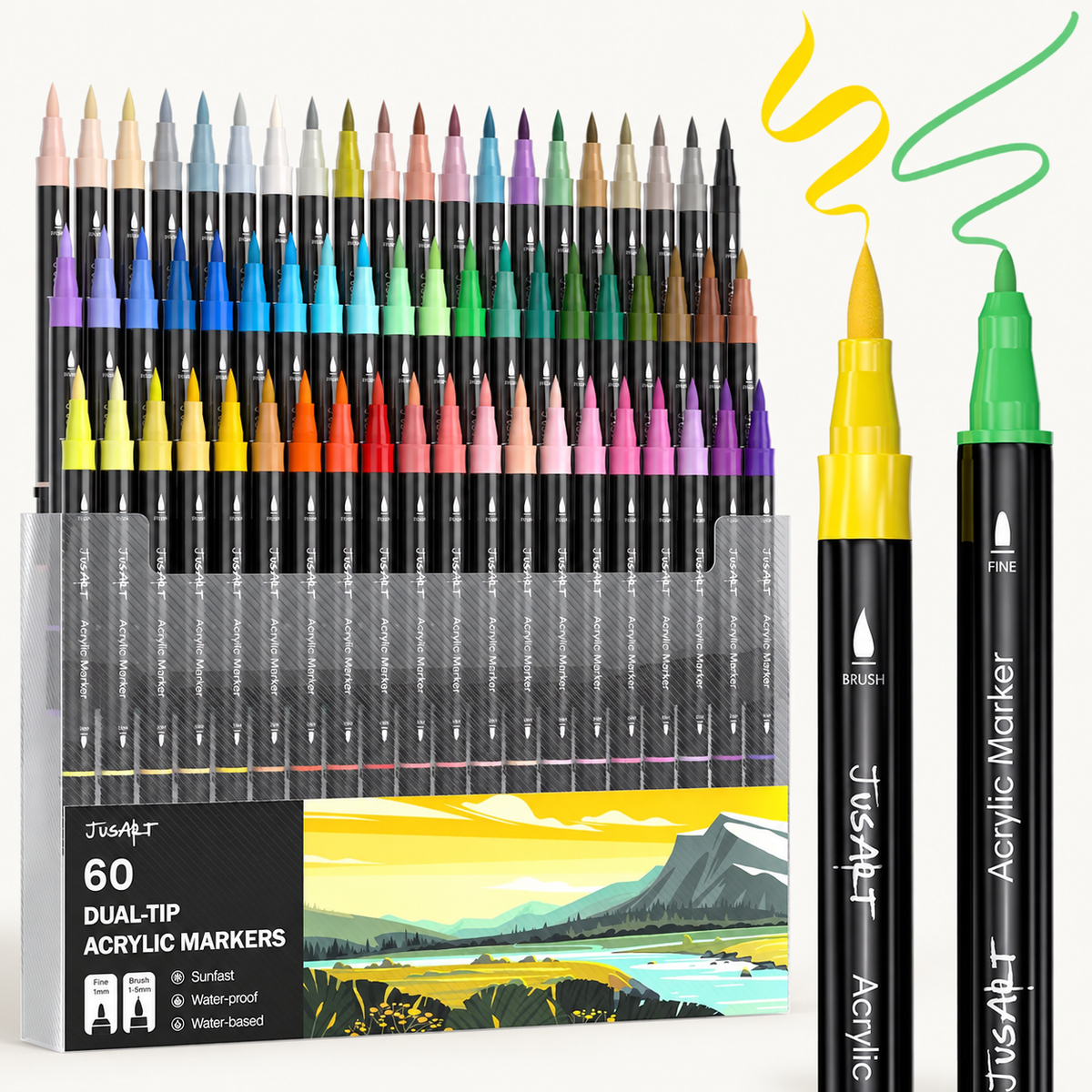 Rotuladores acrílicos de 60 colores: punta de pincel y punta fina