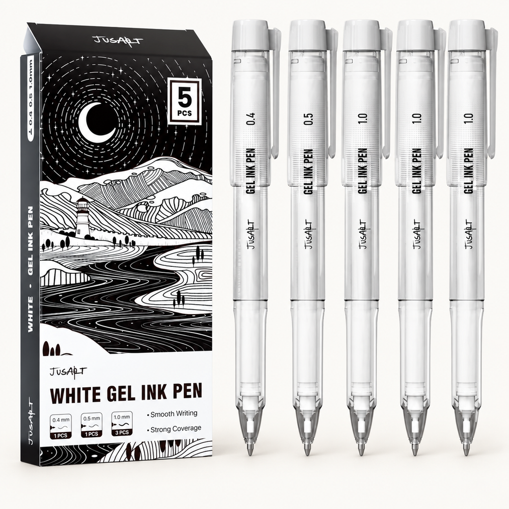 Paquete de 5 bolígrafos de gel blancos – Puntas surtidas