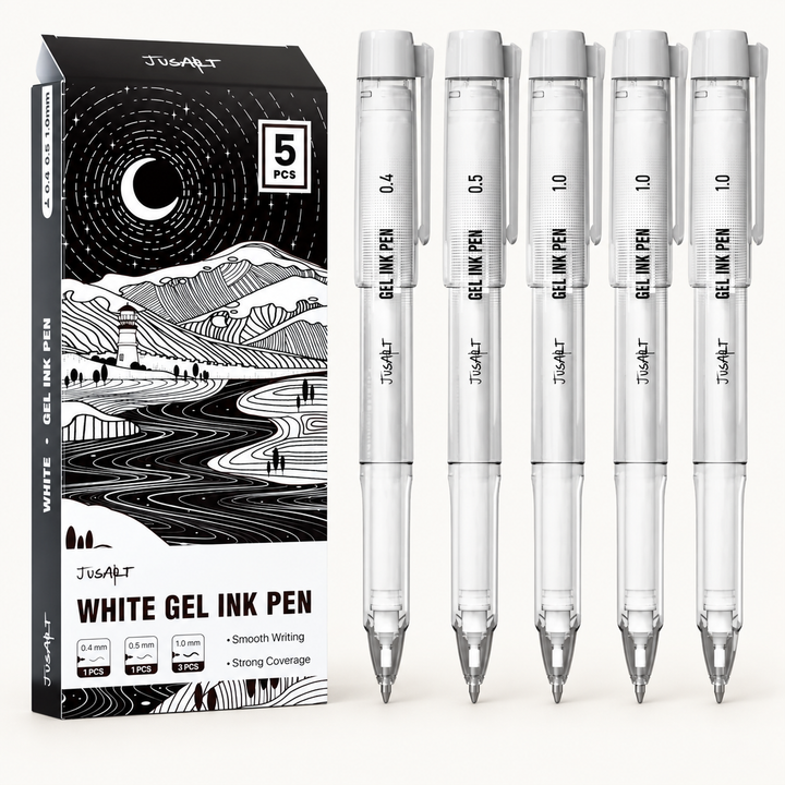 Paquete de 5 bolígrafos de gel blancos – Puntas surtidas