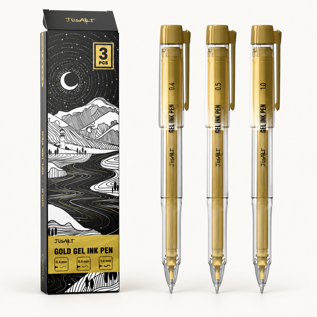3-Pack Gold Gel Pens – Assorted Tips