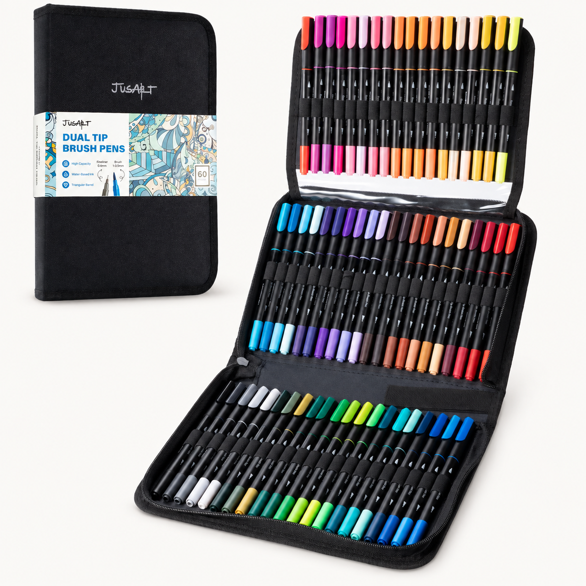 Marcadores para colorear de 60 colores – Punta fina y de pincel