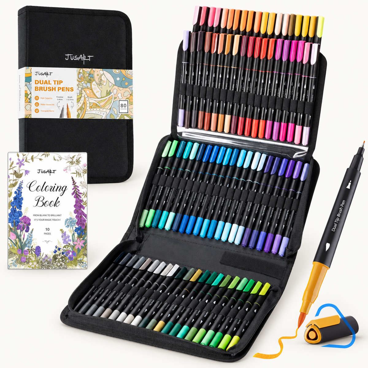 Marcadores para colorear de 80 colores – Punta fina y pincel