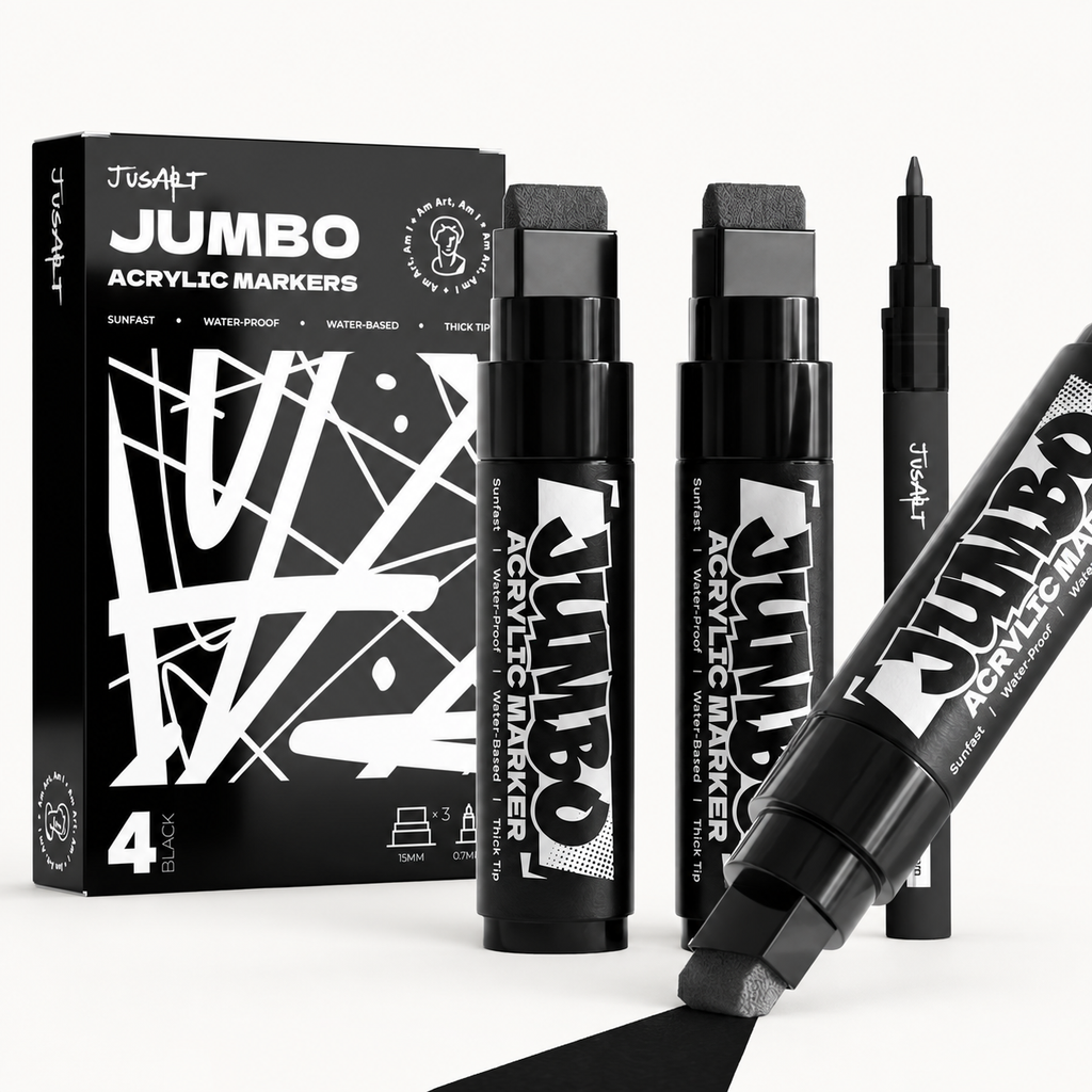 Paquete de 4 marcadores acrílicos jumbo negros: puntas de 15 mm y 0.7 mm