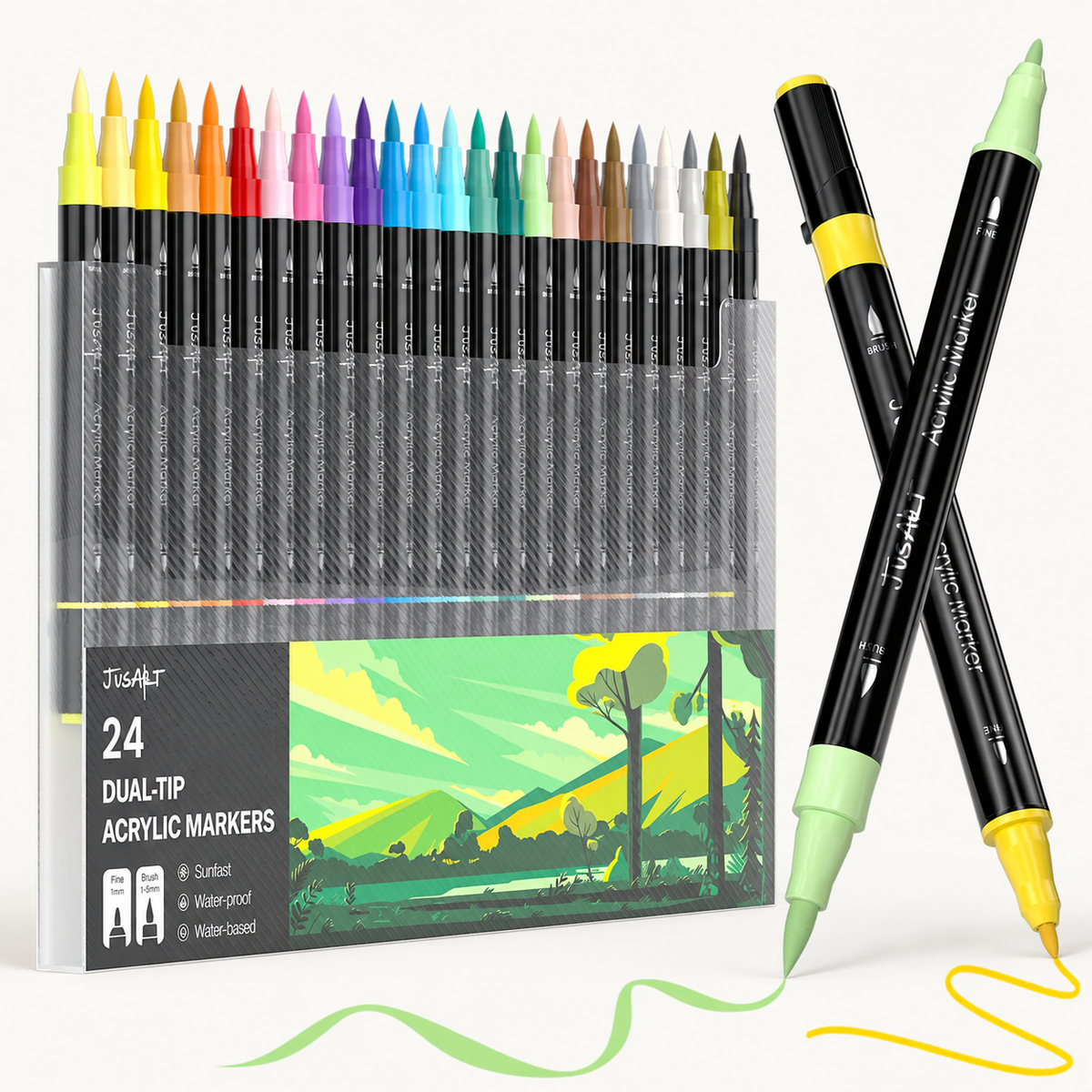 Rotuladores acrílicos de 24 colores – Punta de pincel y punta fina