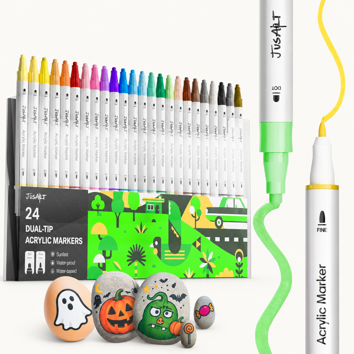 24-Color Dual-Tip Acrylic Markers – Water-Based
