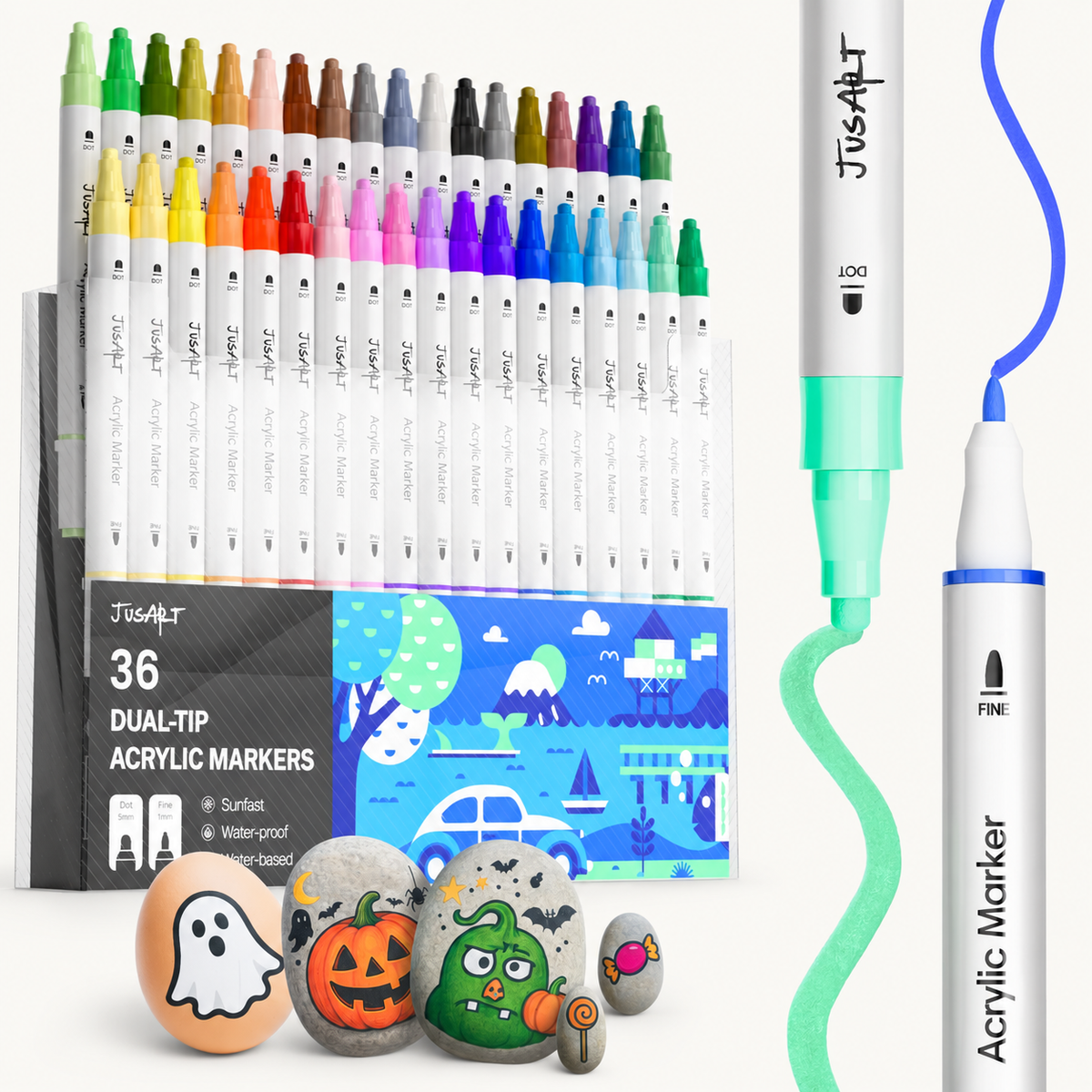 36-Color Dual-Tip Acrylic Markers – Water-Based