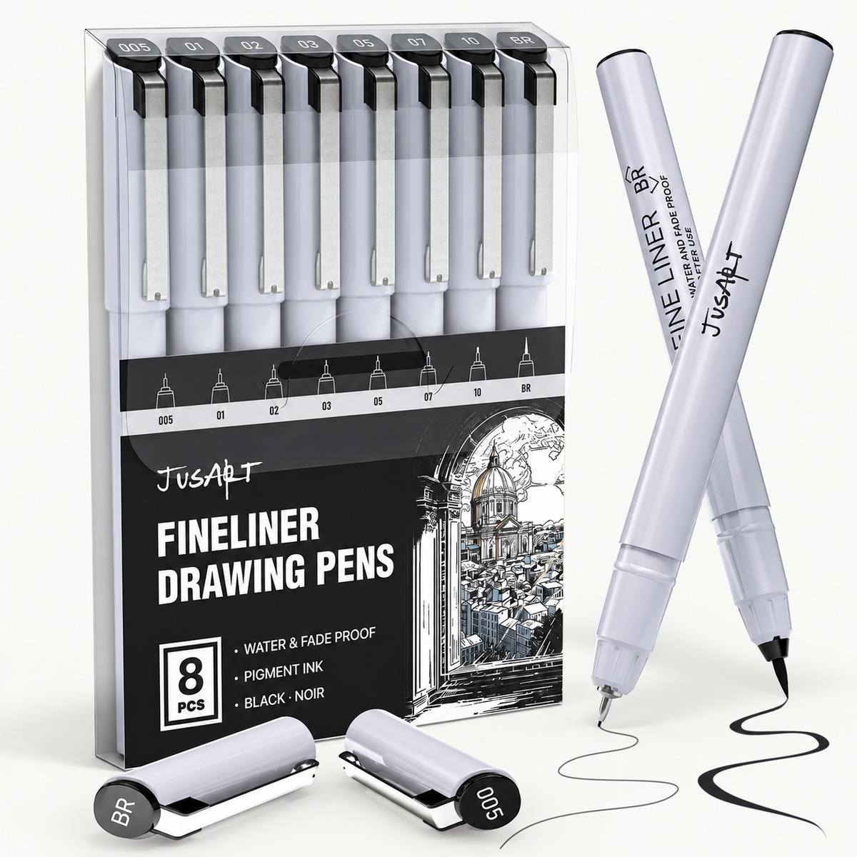 Black Fineliners – 8 Tip Sizes