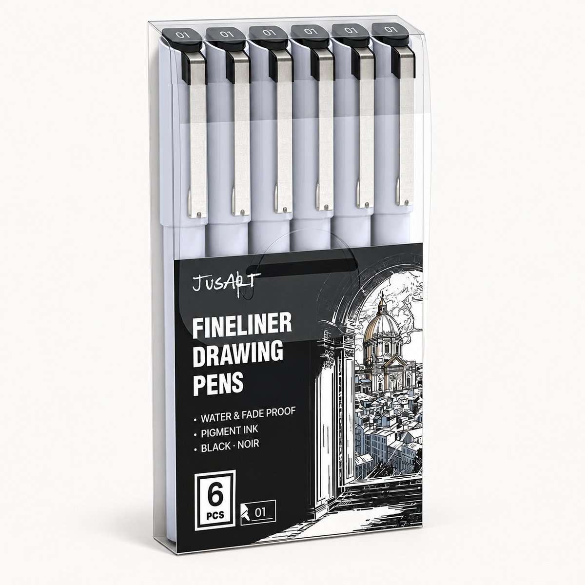 6-Pack Black Fineliners – 0.25 mm Tips