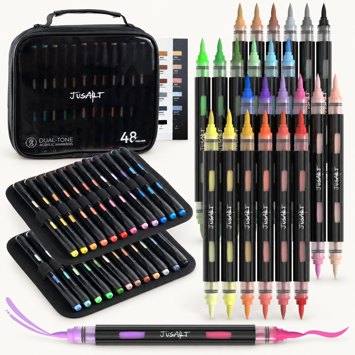 Marcadores de acrílico con punta de pincel de 48 colores: 24 rotuladores de doble punta