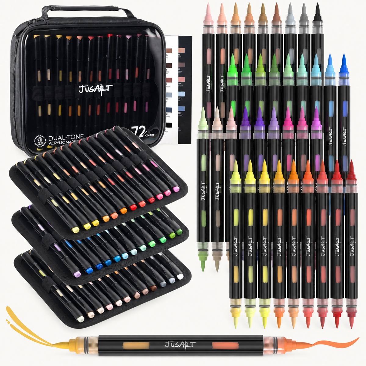 Marcadores de punta de pincel acrílicos de 72 colores – 36 bolígrafos de punta doble