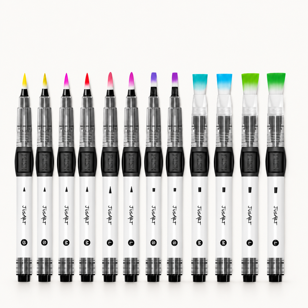 12-Pack Water Brush Pens – Pointed & Flat Tips