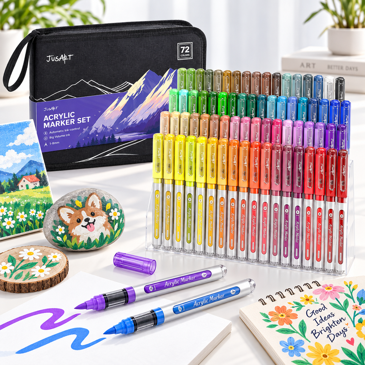 72-Color Acrylic Markers – Brush Tip