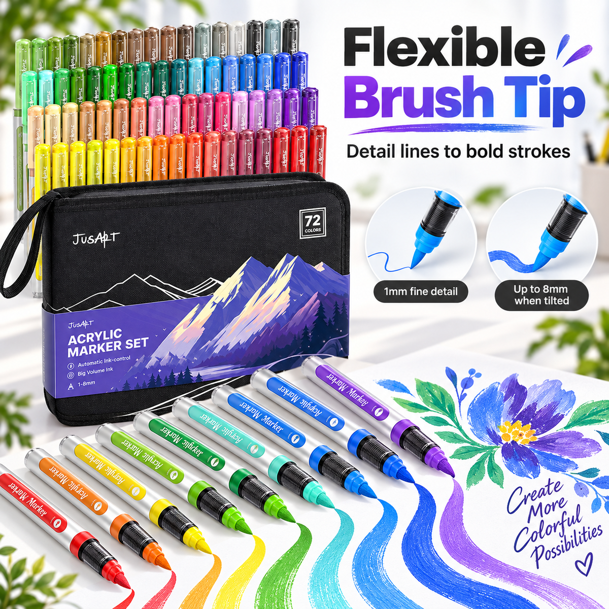72-Color Acrylic Markers – Brush Tip