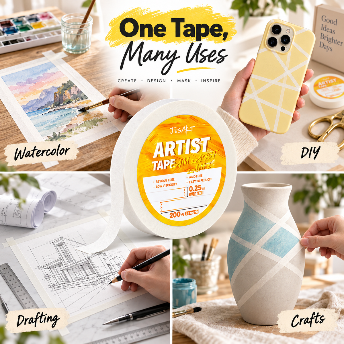Cinta de artista – 1/4 pulg × 200 pies