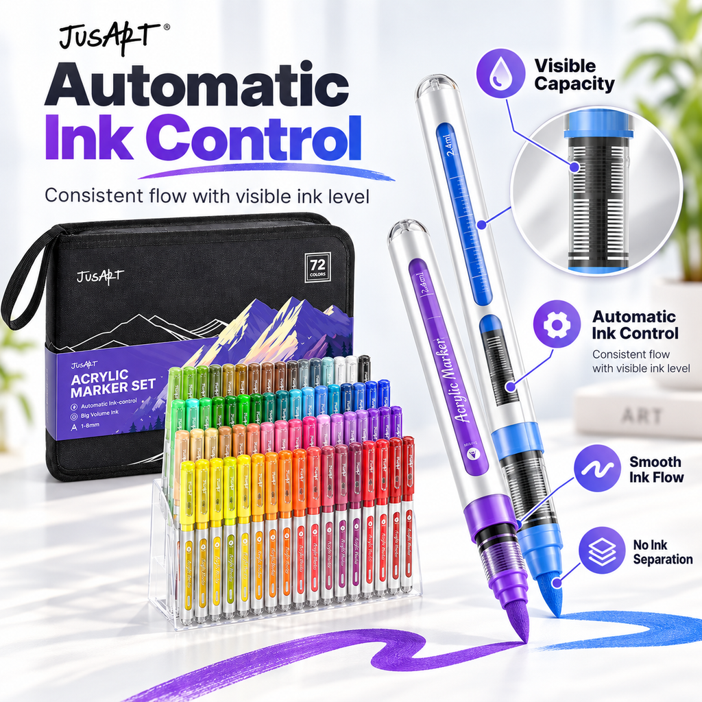 72-Color Acrylic Markers – Brush Tip