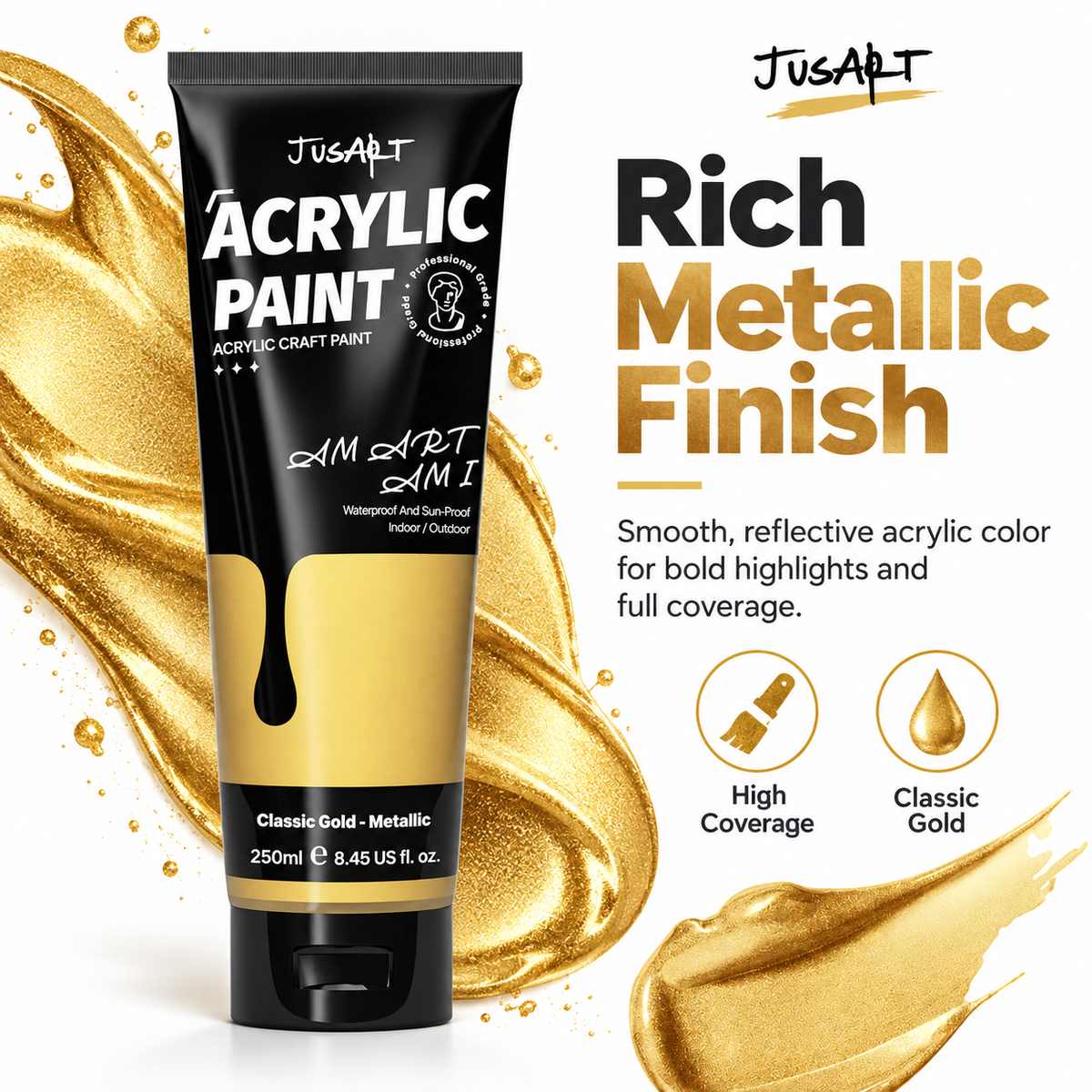 Metallic Gold Acrylic Paint – 250 ml