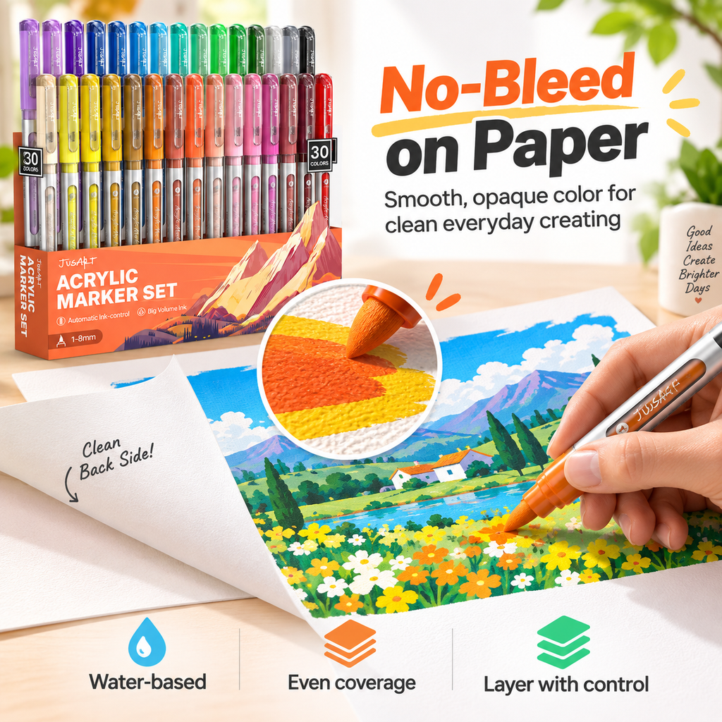 30-Color Acrylic Markers – Brush Tip
