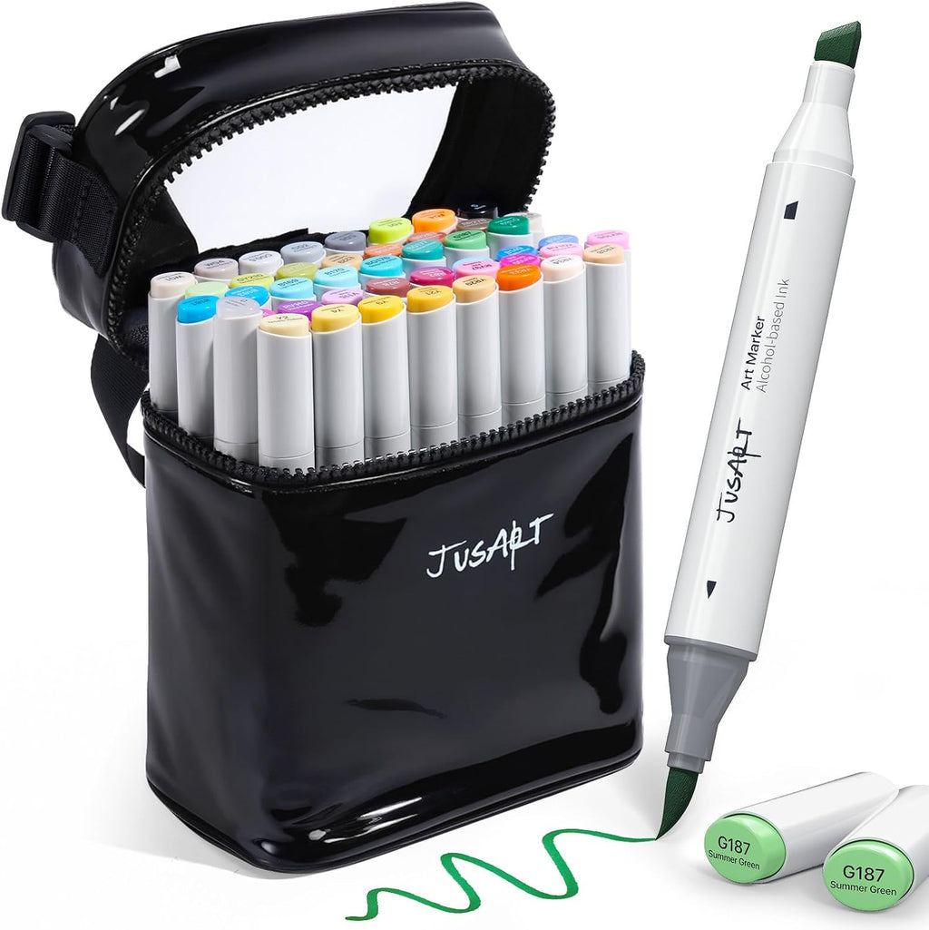 72-Color Alcohol Markers – Dual Tip Brush & Chisel Set