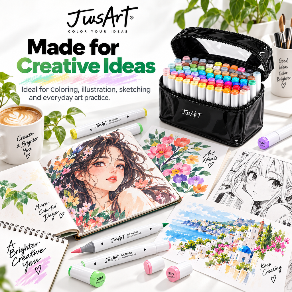 72-Color Alcohol Markers – Dual Tip Brush & Chisel Set