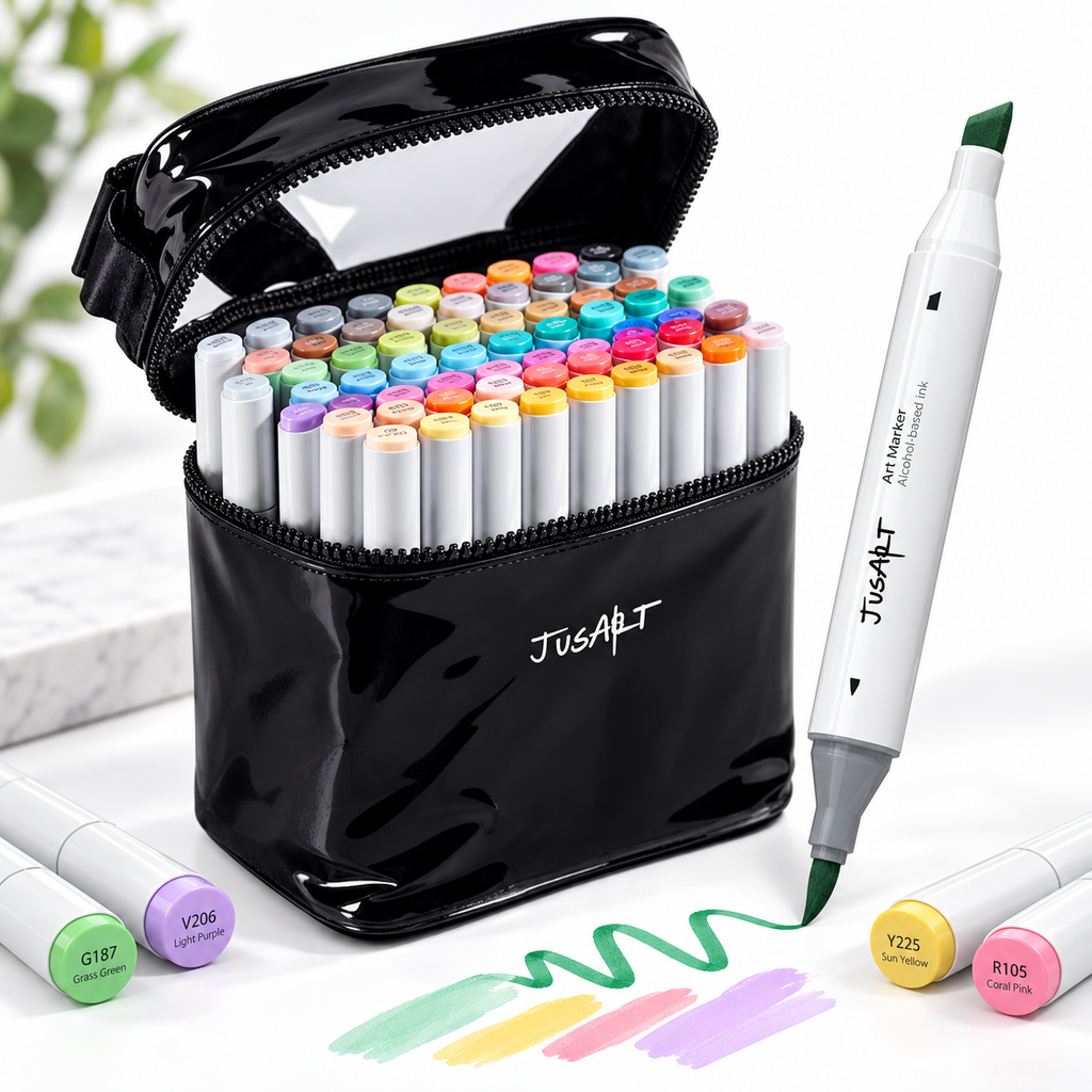 72-Color Alcohol Markers – Dual Tip Brush & Chisel Set