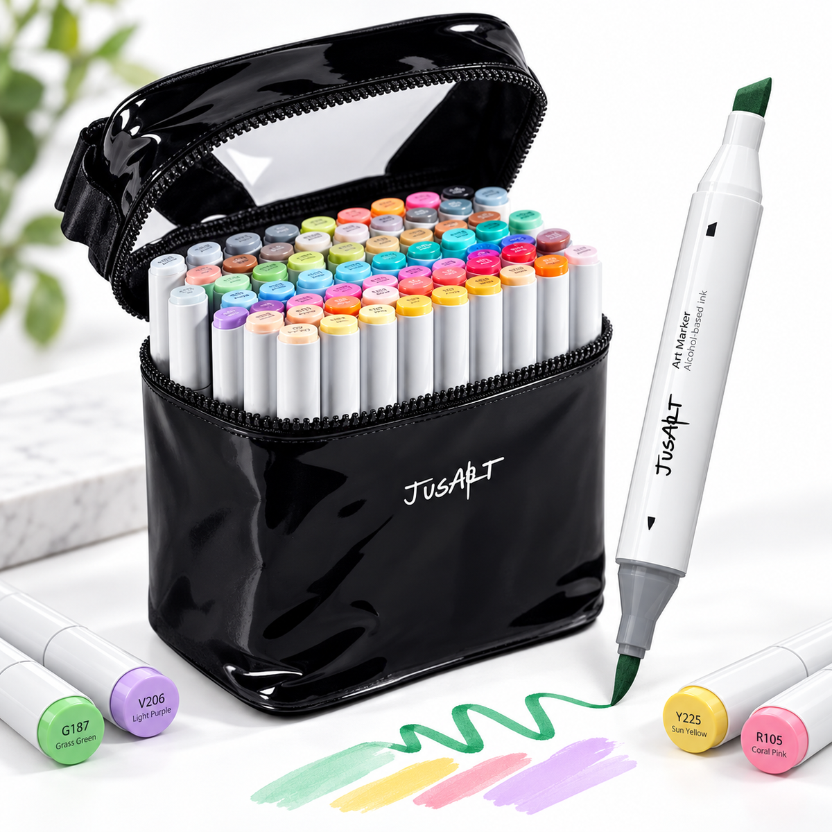 72-Color Alcohol Markers – Dual Tip Brush & Chisel Set