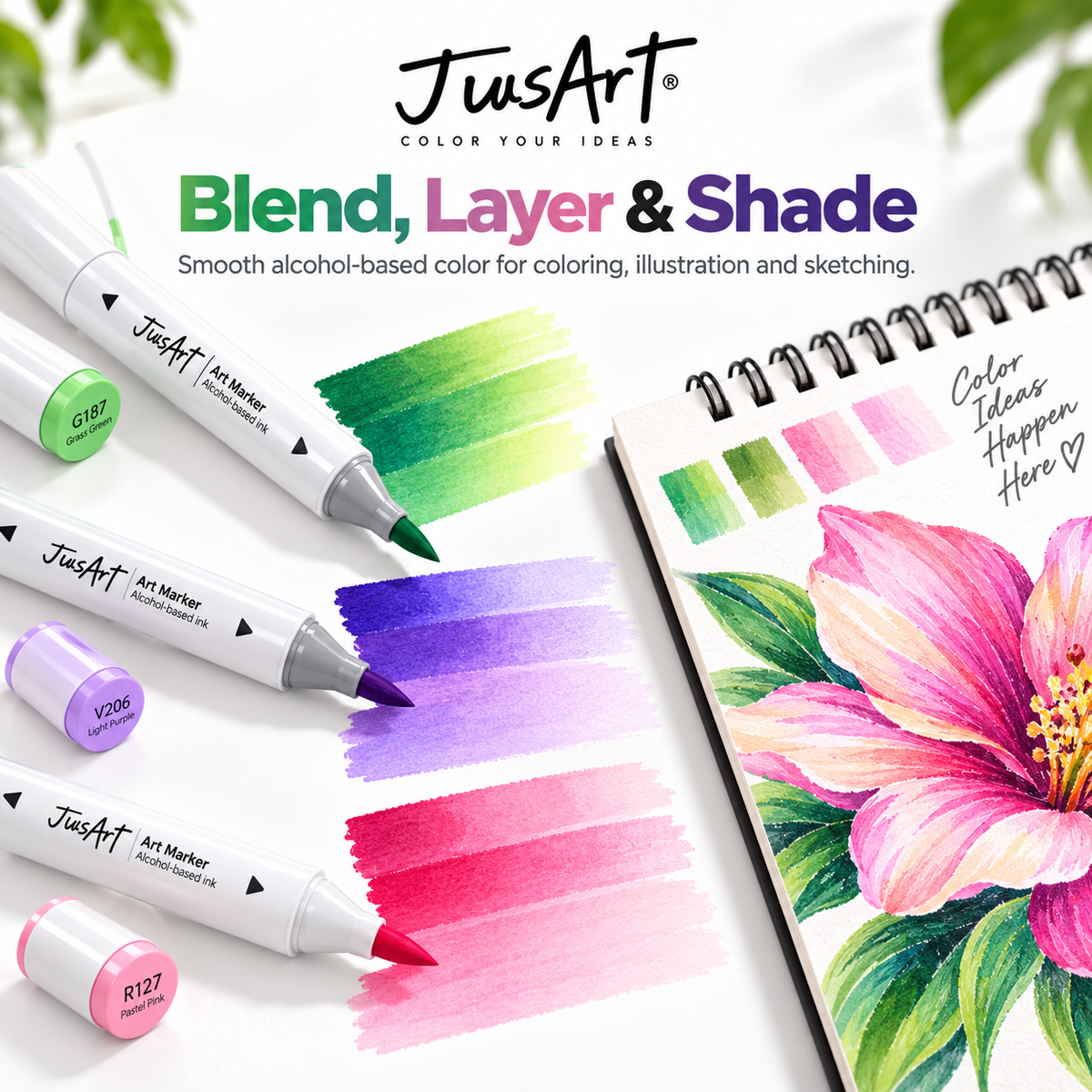 72-Color Alcohol Markers – Dual Tip Brush & Chisel Set