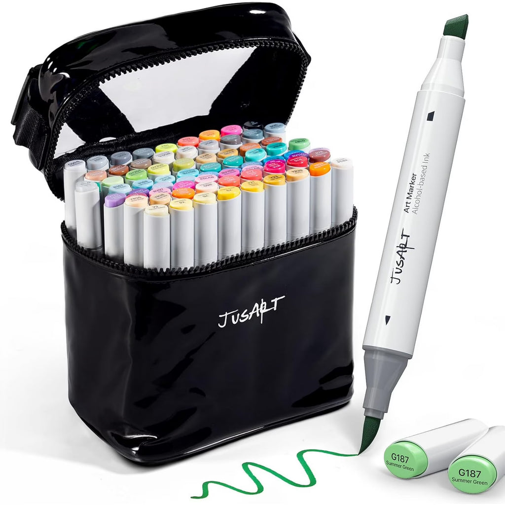 72-Color Alcohol Markers – Dual Tip Brush & Chisel Set