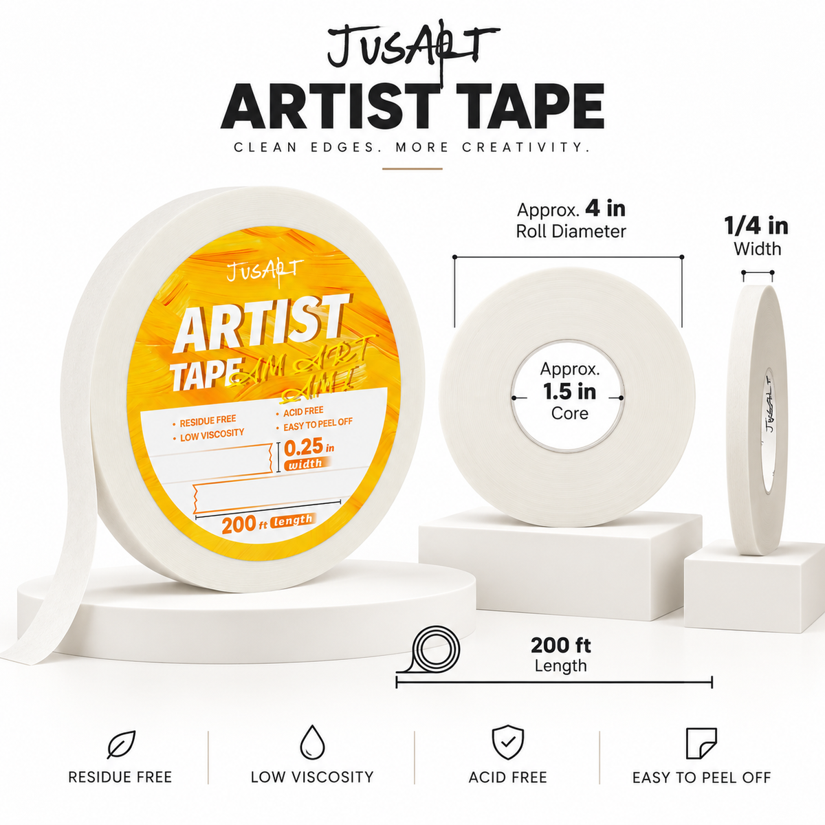 Cinta de artista – 1/4 pulg × 200 pies