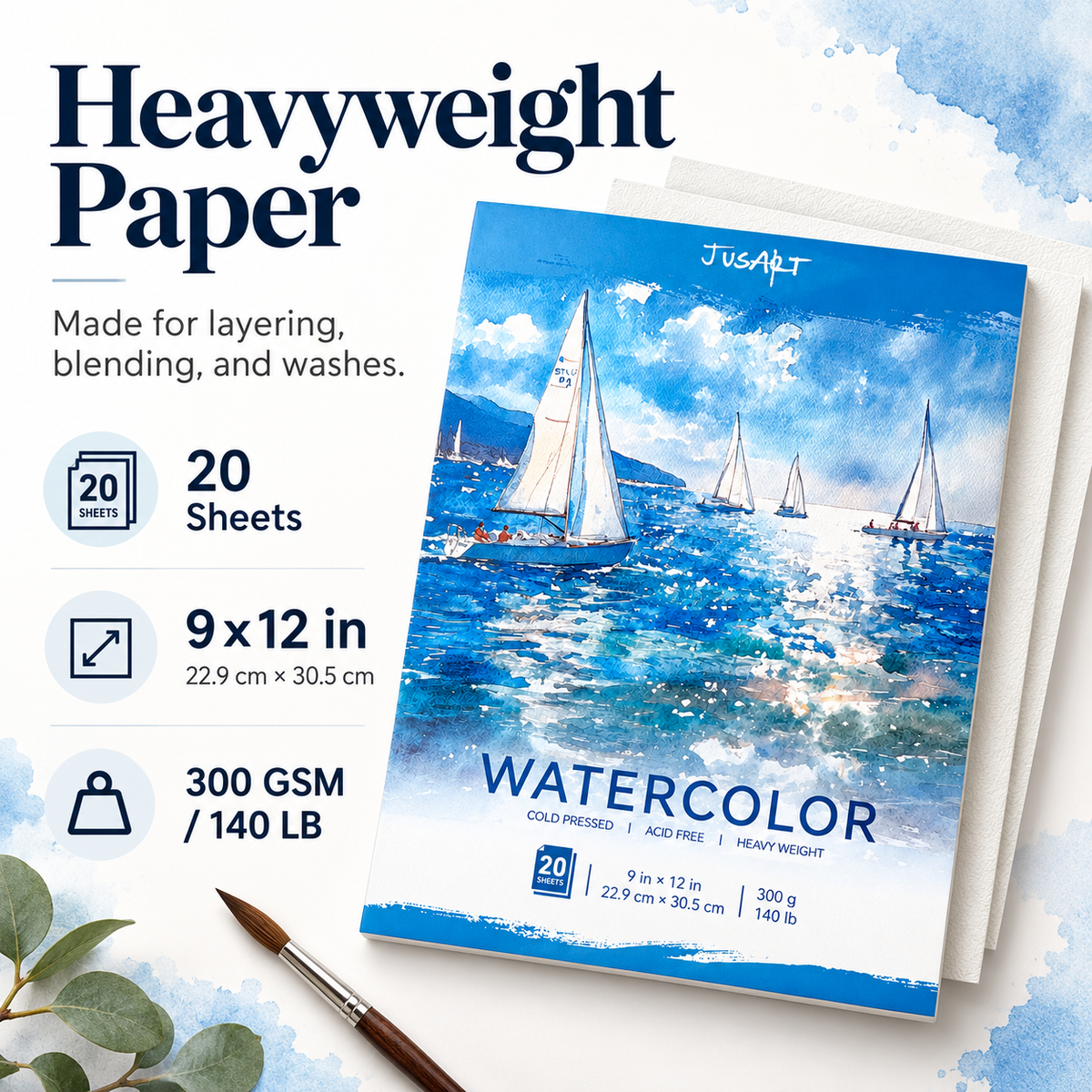 Bloc de papel para acuarela – 300 g/m², 20 hojas