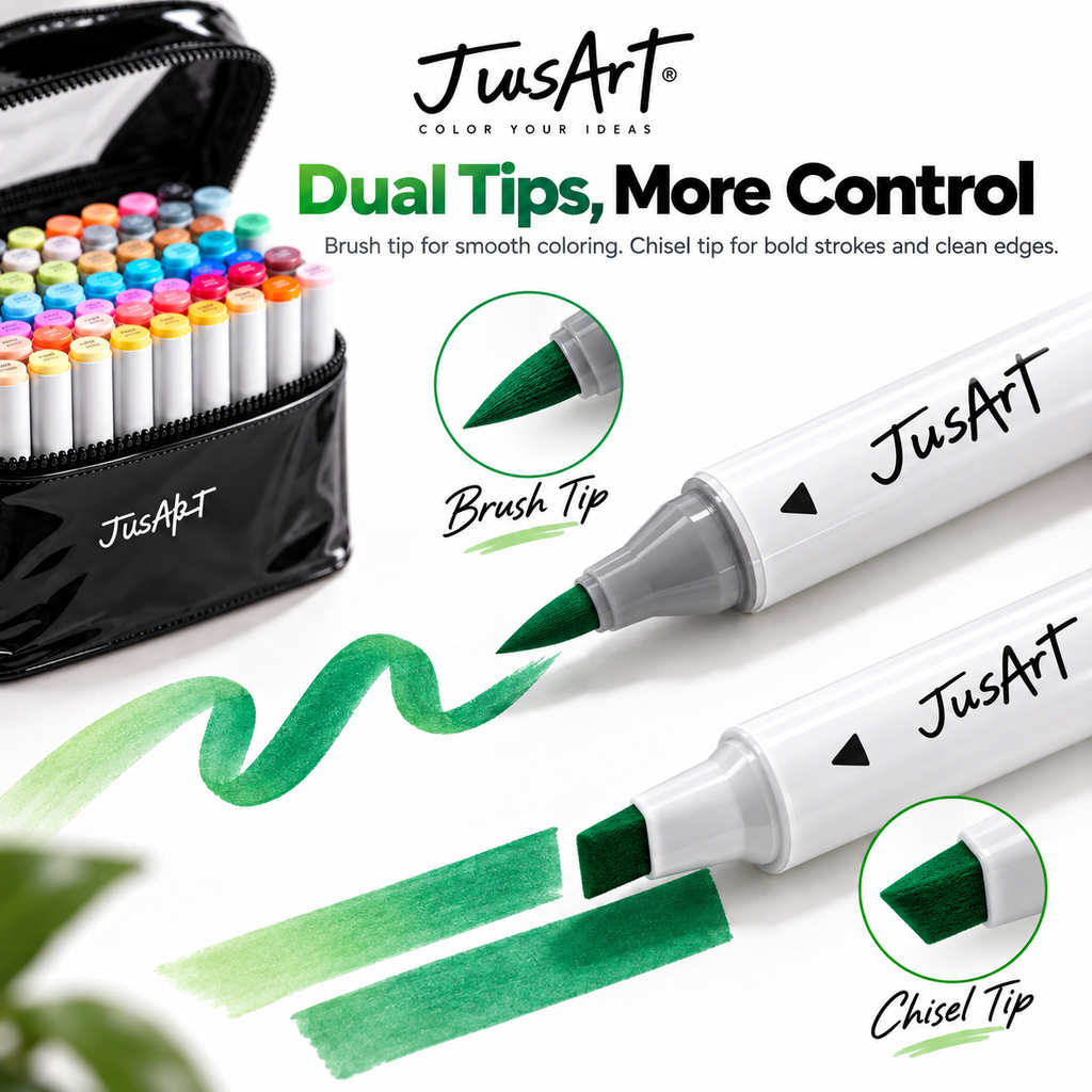 72-Color Alcohol Markers – Dual Tip Brush & Chisel Set