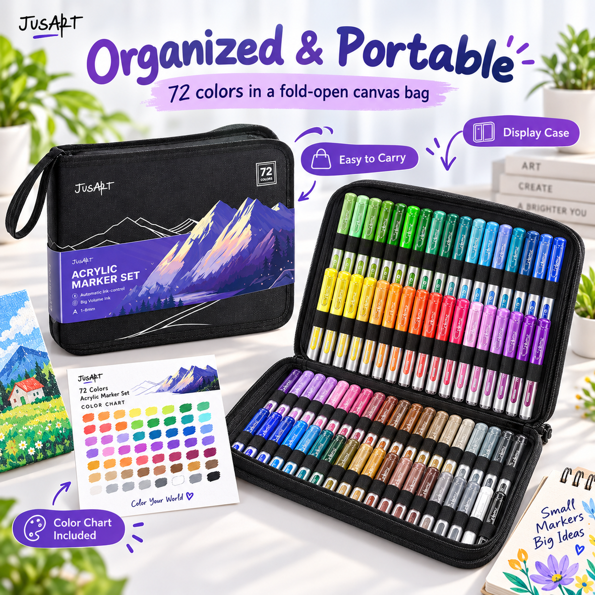 72-Color Acrylic Markers – Brush Tip