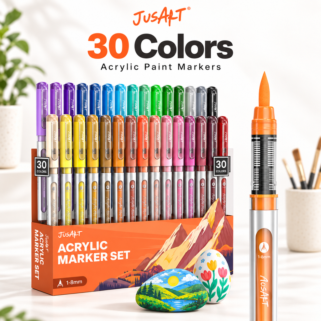 30-Color Acrylic Markers – Brush Tip