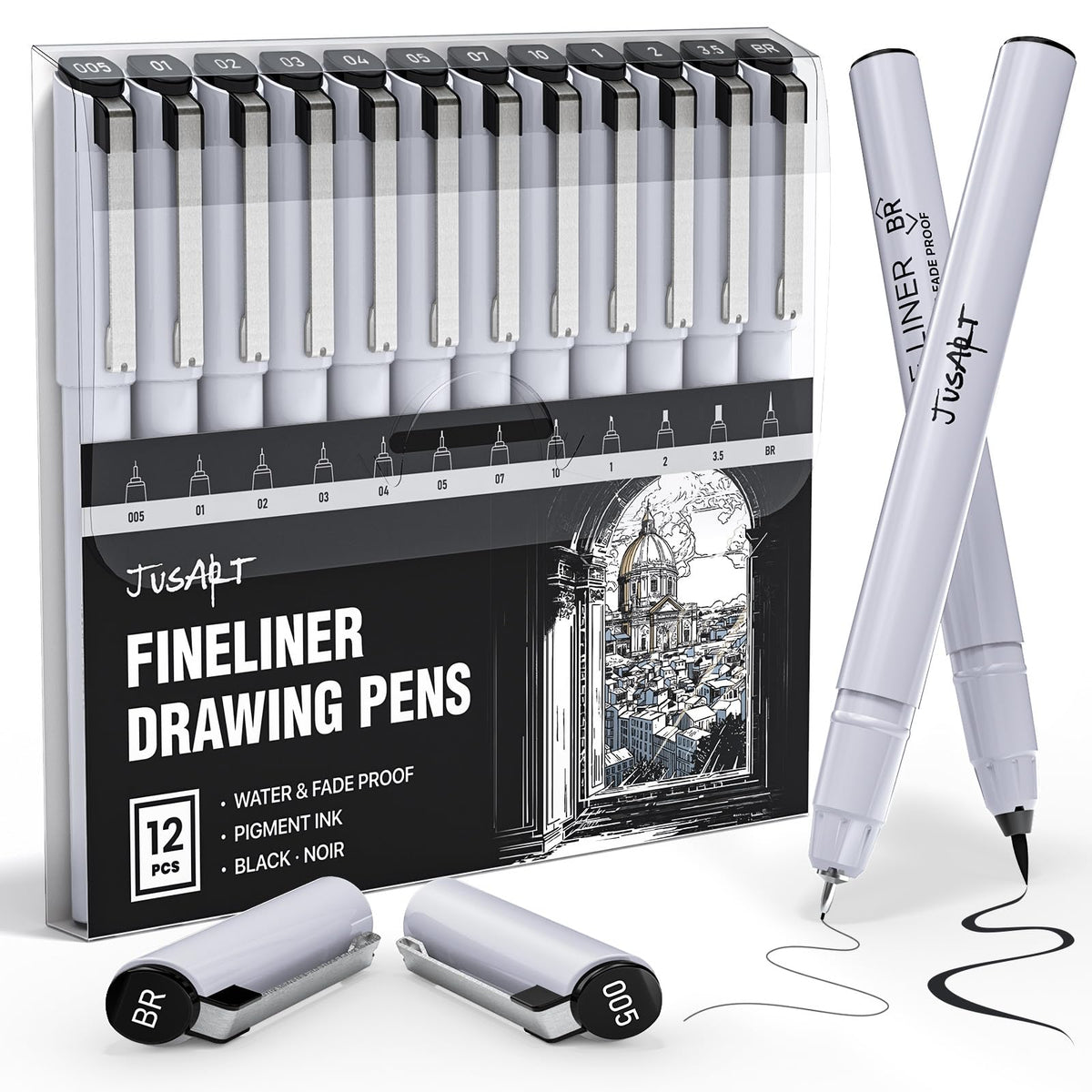 Black Fineliners – 12 Tip Sizes