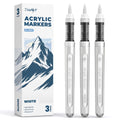 3 White Acrylic Paint Markers Brush Tip, Automatic Ink Control,Water-Based White Paint Pen,Waterproof Acrylic Pens for DIY Art & Crafts -Fabric, Wood, Rock, Plastic