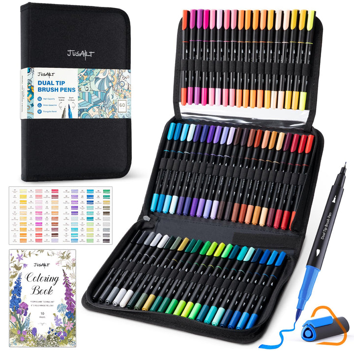 Marcadores para colorear de 60 colores – Punta fina y de pincel