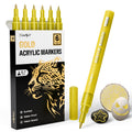 JusArt 6 Pack Gold Acrylic Paint Markers, 0.7mm Fine Point Acrylic Paint Pens for Rock Painting, Art Projects, Ceramic, Glass, Wood, Metal, Fabric, DIY, Ideal Gold Permanent Marker for Art Supplies
