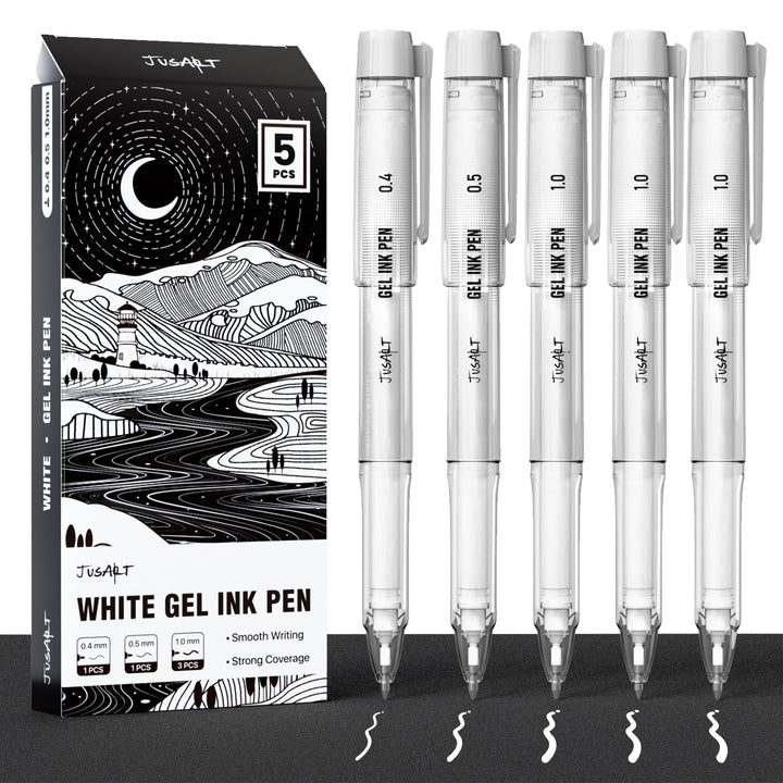 Paquete de 5 bolígrafos de gel blancos – Puntas surtidas
