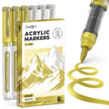 6 Pack White & Gold Paint Pens Brush Tip, Automatic Ink Control, Water-Based, No-Bleed Acrylic Markers for Drawing Arts & Crafts, Works on Canvas, Wood, Glass, Rock, Metal