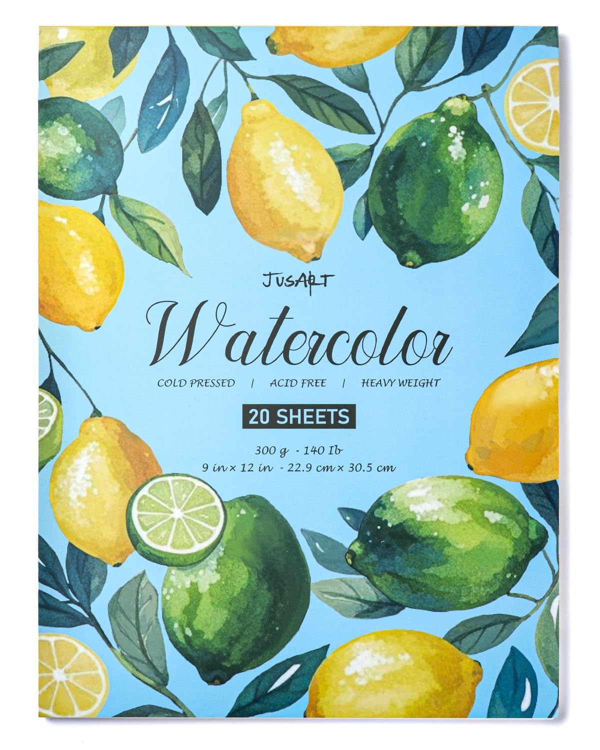 Bloc de acuarela prensado en frío – 9 × 12 pulg, 300 GSM, 20 hojas