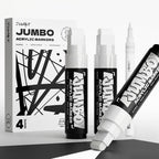 Paquete de 4 marcadores acrílicos jumbo blancos – puntas de 15 mm y 0.7 mm