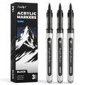 3 Black Acrylic Paint Markers Brush Tip, Automatic Ink Control,Water-Based Black Paint Pen,Waterproof Acrylic Pens for DIY Art & Crafts -Fabric, Wood, Rock, Metal