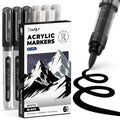 6 Pack Black & White Paint Pens Brush Tip, Automatic Ink Control, Water-Based, No-Bleed Acrylic Markers for Drawing Arts & Crafts,Works on Canvas, Wood, Glass, Rock, Metal