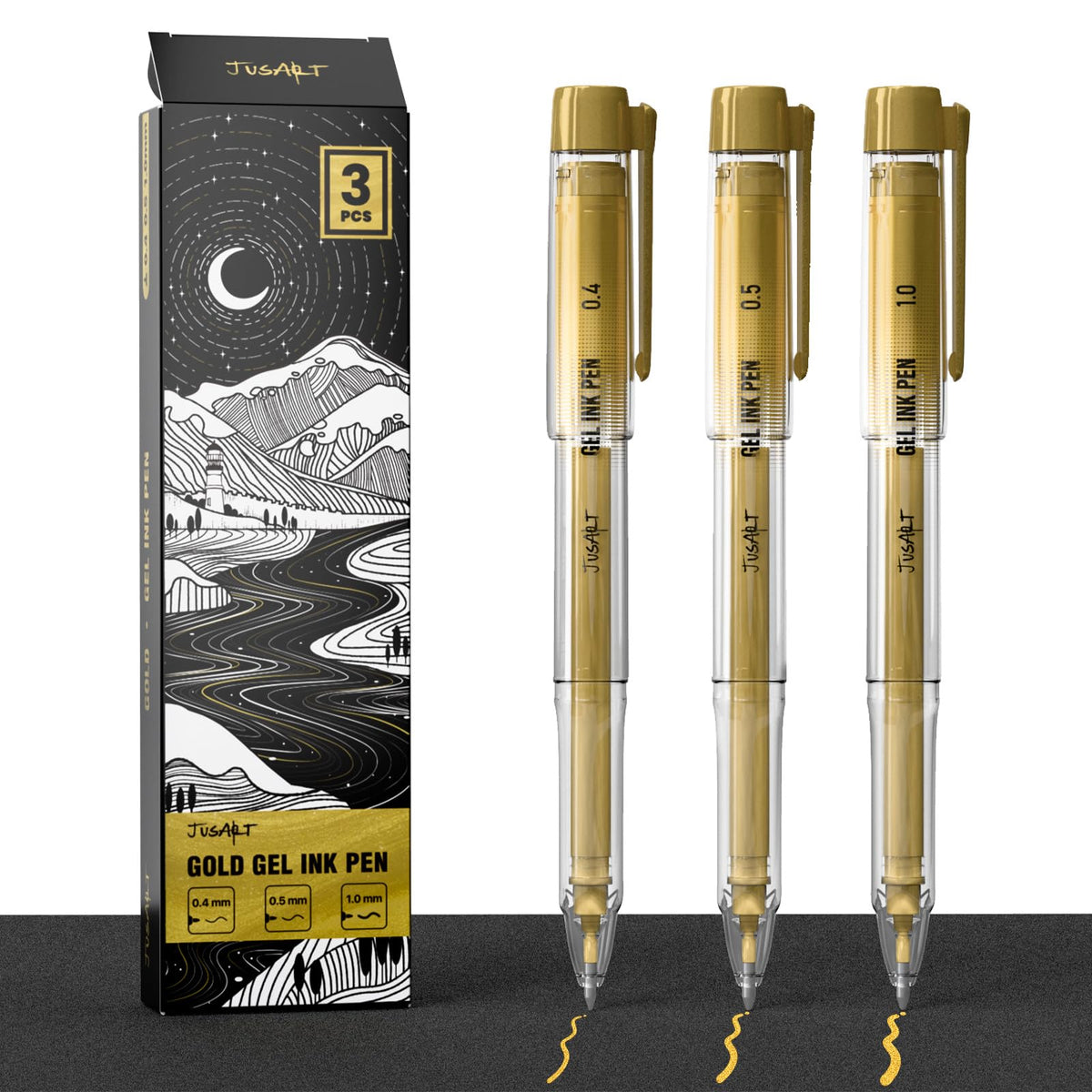 3-Pack Gold Gel Pens – Assorted Tips