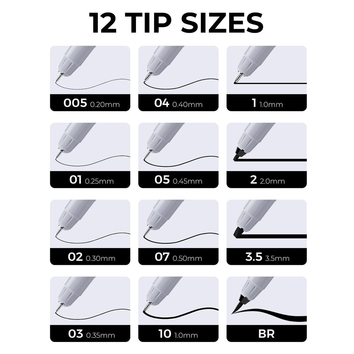 Black Fineliners – 12 Tip Sizes