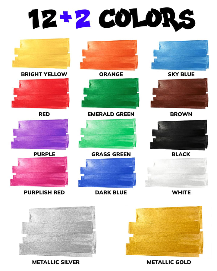 Marcadores acrílicos jumbo de 14 colores – Puntas anchas 3 en 1 de 15 mm